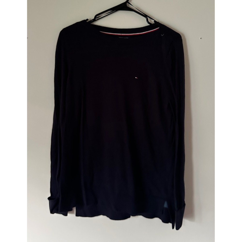 Tommy Hilfiger Womens Navy Blue Cotton Modal Knit Crewneck Sweater Size M